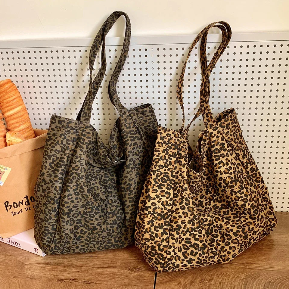 High Quality Large Capacity Canvas Hasp Women's Tote Bags 2025 on Sale brand Leopard Print Female Shoulder Bags Bolso Mujer