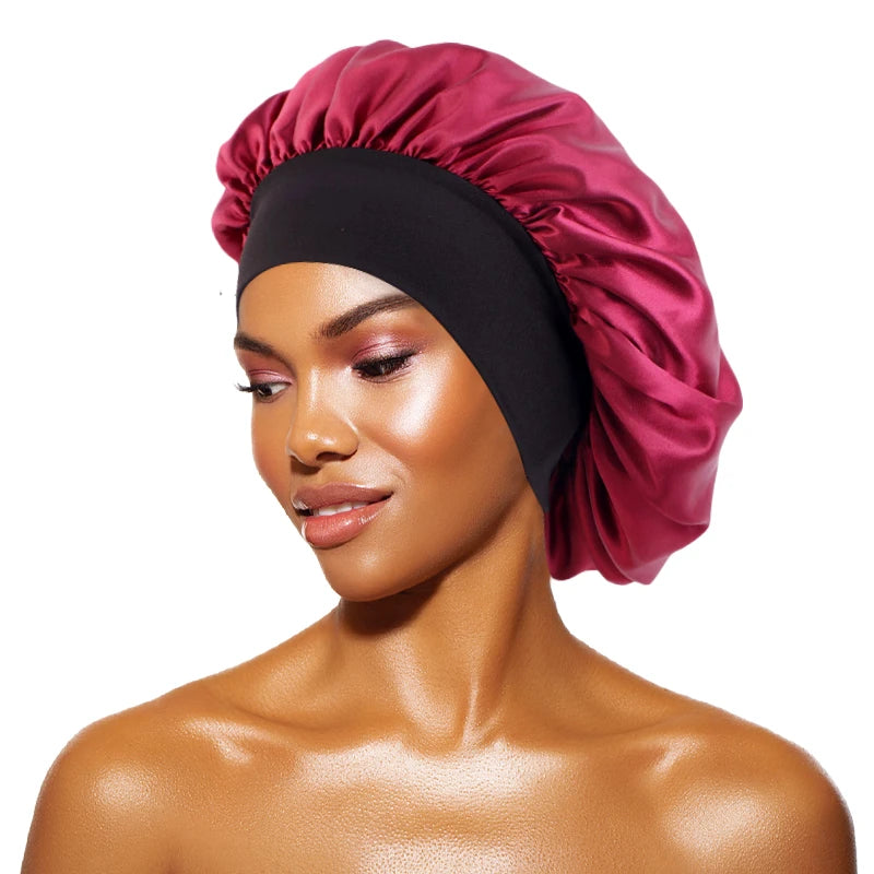 Gorro de satén liso para mujer: gorro unisex de ala ancha para dormir o bañarse, con banda elástica y diseñado para el cuidado del cabello.
