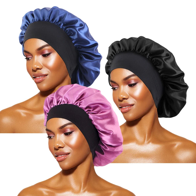 Gorro de satén liso para mujer: gorro unisex de ala ancha para dormir o bañarse, con banda elástica y diseñado para el cuidado del cabello.