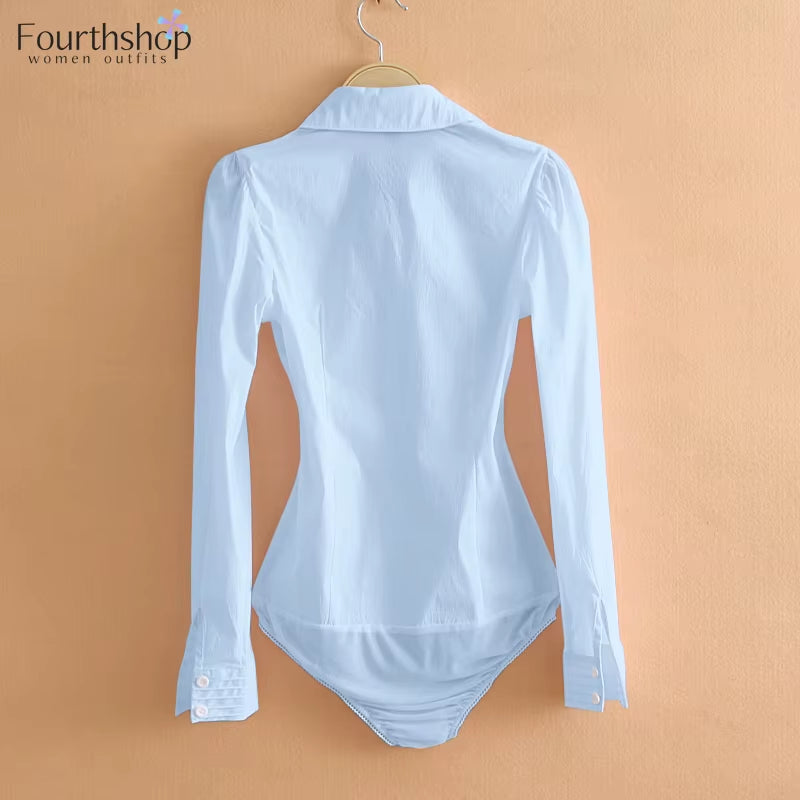 Elegant Bodysuits Female Fashion 2026 Long Sleeve Body Shirts Women Formal Office Lady White Blouses Work Rompers Clothes Outfit
