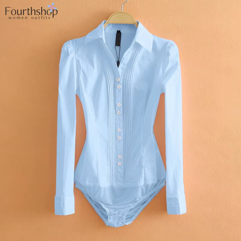 Elegant Bodysuits Female Fashion 2026 Long Sleeve Body Shirts Women Formal Office Lady White Blouses Work Rompers Clothes Outfit