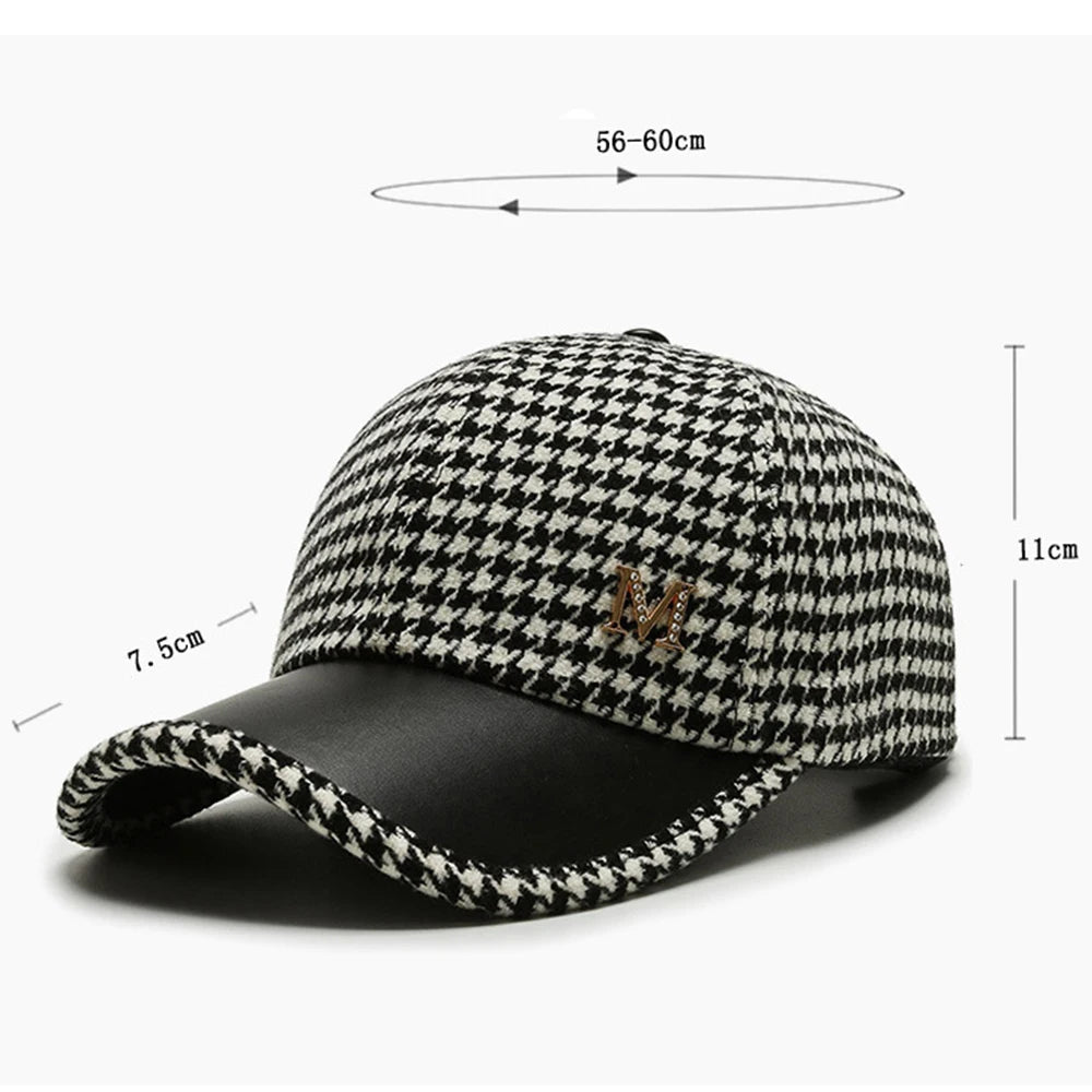 Luxury Brown British Plaid Baseball Caps for Men Vintage Houndstooth Women Hat Winter Street Trucker Cap Casuqettes Hommes