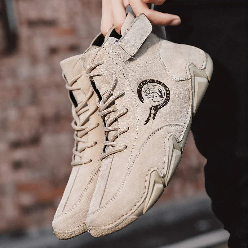 Big Size Men'S Boots Breathable Men'S Genuine Leather Boots Soft Sole Comfortable Men'S Ankle Boots Outdoor Men'S Casual Shoes