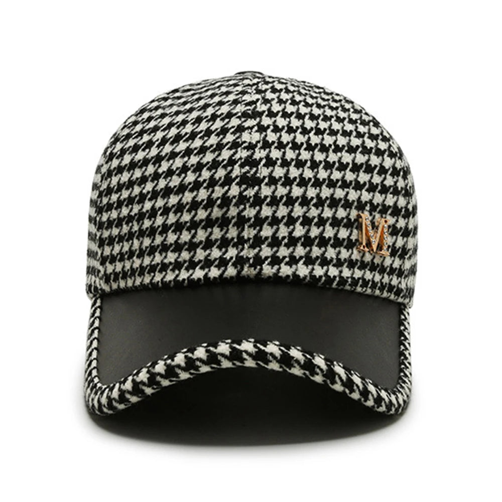 Luxury Brown British Plaid Baseball Caps for Men Vintage Houndstooth Women Hat Winter Street Trucker Cap Casuqettes Hommes