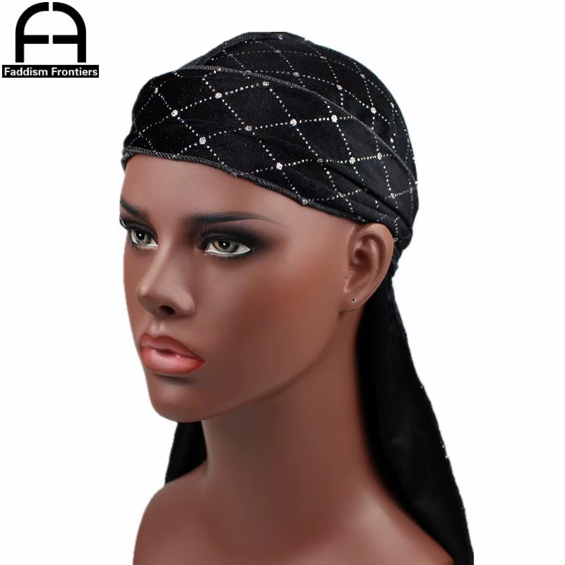 Premium Men'S Shiny Velvet Durags Turban Hat Bandanas Headwear Men Striped Durag Waves Caps Hair Accessories Pirate Hat Rag