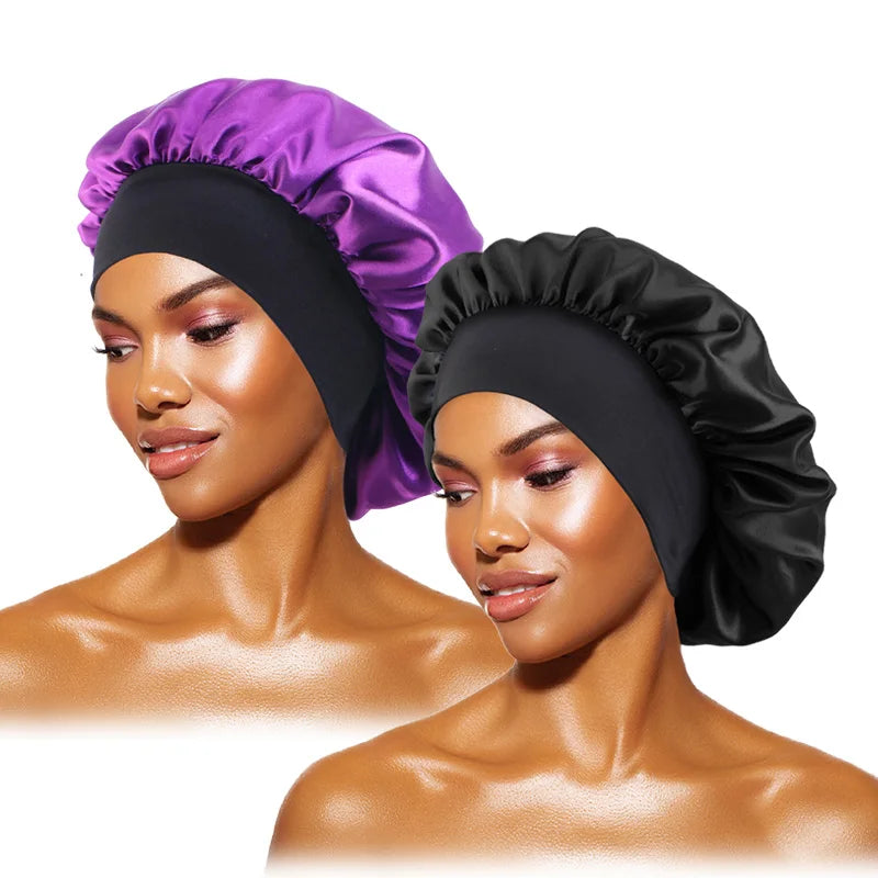 Gorro de satén liso para mujer: gorro unisex de ala ancha para dormir o bañarse, con banda elástica y diseñado para el cuidado del cabello.
