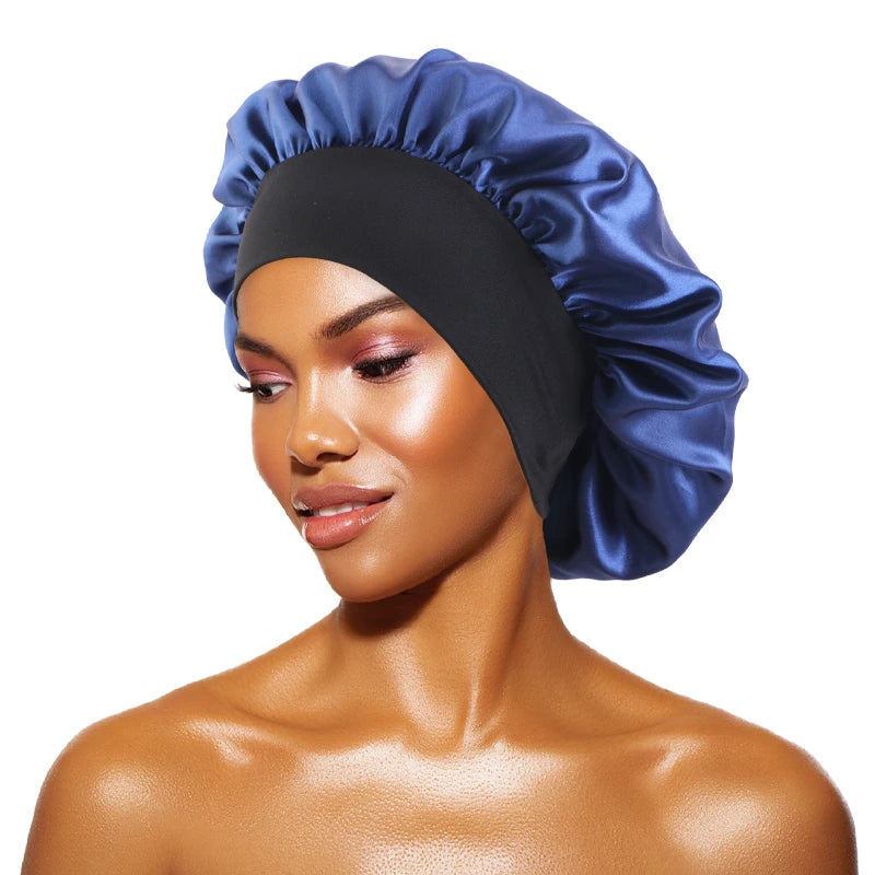Gorro de satén liso para mujer: gorro unisex de ala ancha para dormir o bañarse, con banda elástica y diseñado para el cuidado del cabello.