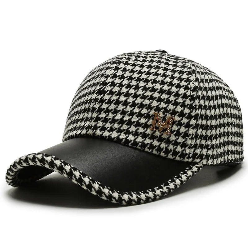 Luxury Brown British Plaid Baseball Caps for Men Vintage Houndstooth Women Hat Winter Street Trucker Cap Casuqettes Hommes