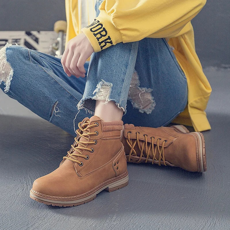 Spring Autumn New Women Boots Riding Equestrian Ankle Boots Ladies Platform Boots Lace-Up plus Size 36-41 Woman Fashion Shoes