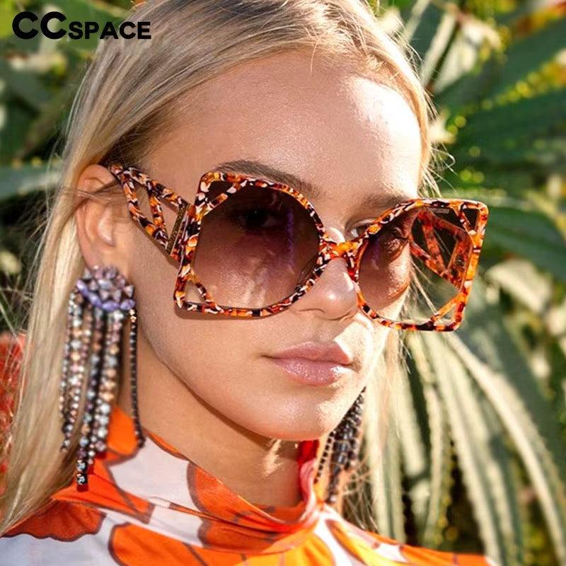 49127 Fashion Big Frame Square Luxury Brand Sunglasses Women Hollow Oversized Shades UV400 Vintage Glasses