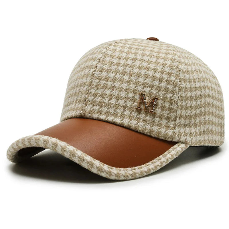 Luxury Brown British Plaid Baseball Caps for Men Vintage Houndstooth Women Hat Winter Street Trucker Cap Casuqettes Hommes