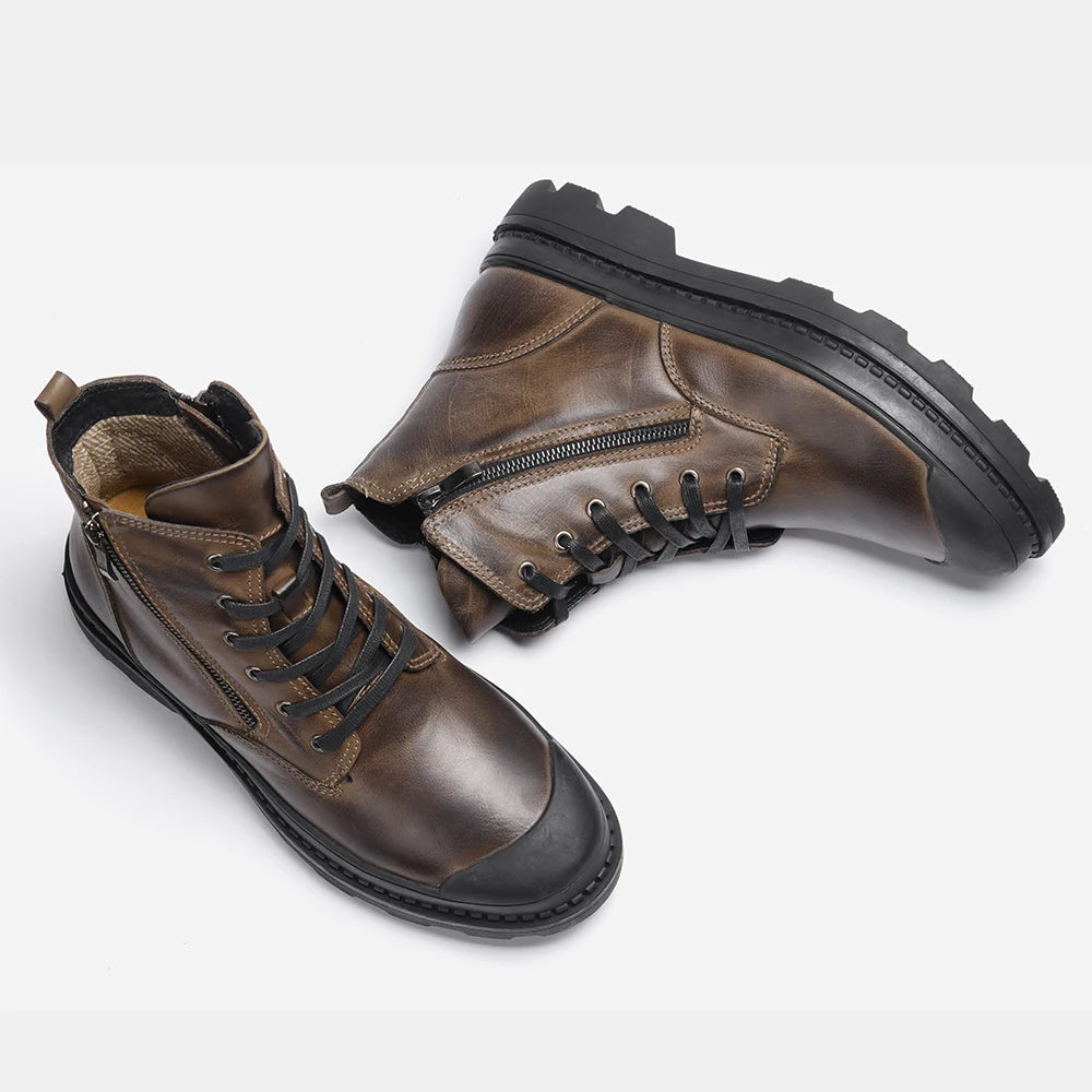 Natural Cow Leather Men Boots Top Quality Handmade Retro Men Boots Genuine Leather Men Boots #CX9550