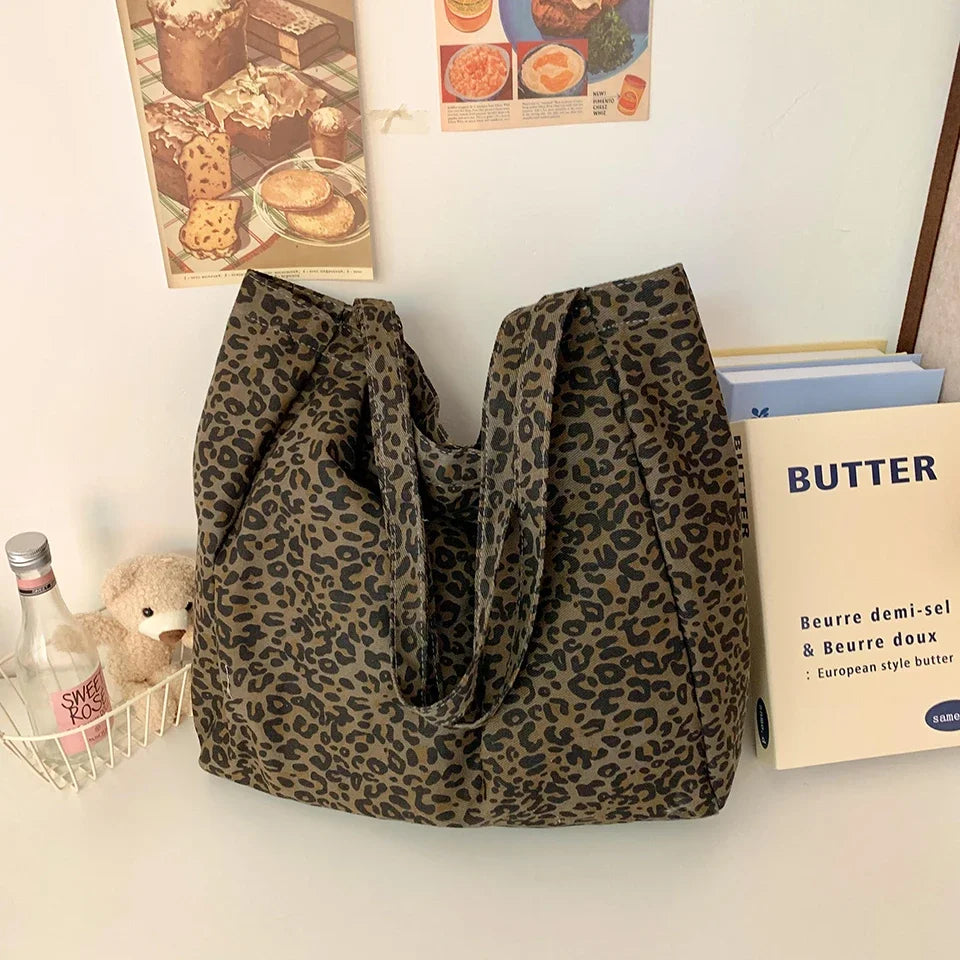 High Quality Large Capacity Canvas Hasp Women's Tote Bags 2025 on Sale brand Leopard Print Female Shoulder Bags Bolso Mujer