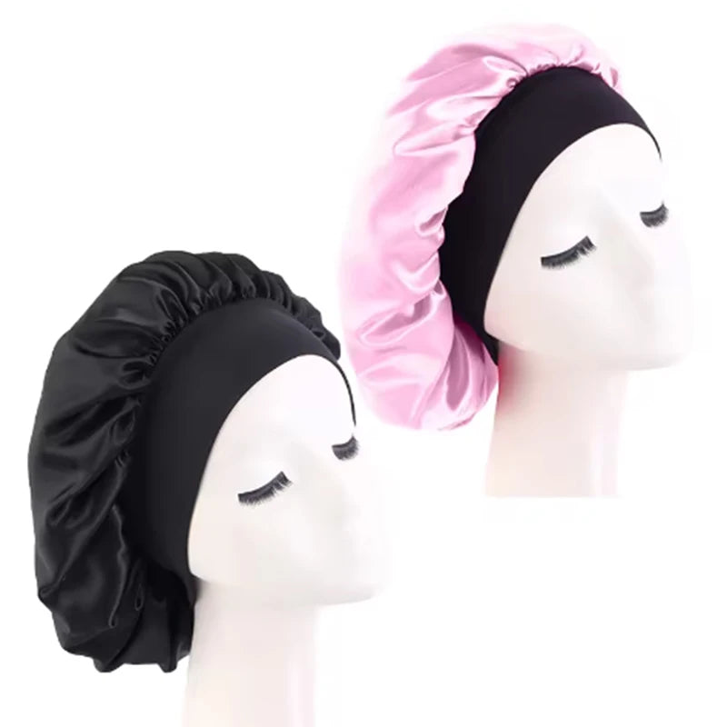 Gorro de satén liso para mujer: gorro unisex de ala ancha para dormir o bañarse, con banda elástica y diseñado para el cuidado del cabello.