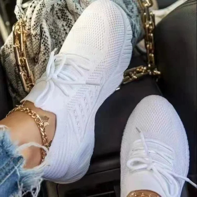 Zapatillas casuales y transpirables para mujer, estilo calcetín con cordones, planas y vulcanizadas, ideales para primavera y correr.