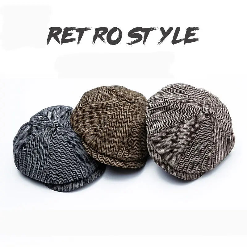 Unisex Autumn Winter Newsboy Caps Men and Women Warm Tweed Octagonal Hat for Male Detective Hats Retro Flat Caps Chapeau