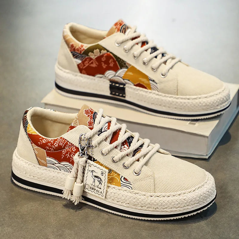 Zapatillas de lona de corte bajo para hombre: tendencia de moda veraniega, zapatillas con plataforma, cómodas, transpirables y casuales.