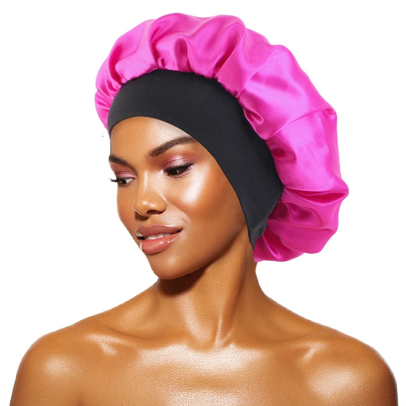 Gorro de satén liso para mujer: gorro unisex de ala ancha para dormir o bañarse, con banda elástica y diseñado para el cuidado del cabello.