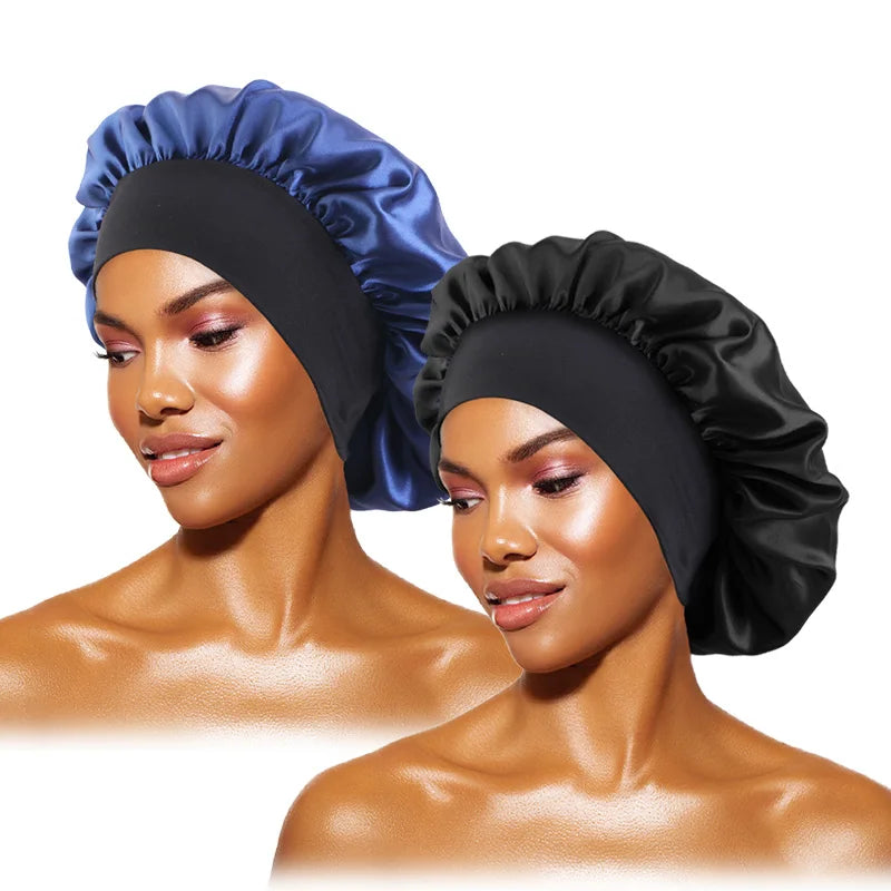Gorro de satén liso para mujer: gorro unisex de ala ancha para dormir o bañarse, con banda elástica y diseñado para el cuidado del cabello.
