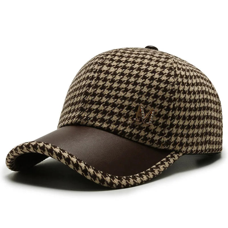 Luxury Brown British Plaid Baseball Caps for Men Vintage Houndstooth Women Hat Winter Street Trucker Cap Casuqettes Hommes