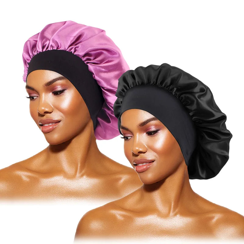 Gorro de satén liso para mujer: gorro unisex de ala ancha para dormir o bañarse, con banda elástica y diseñado para el cuidado del cabello.