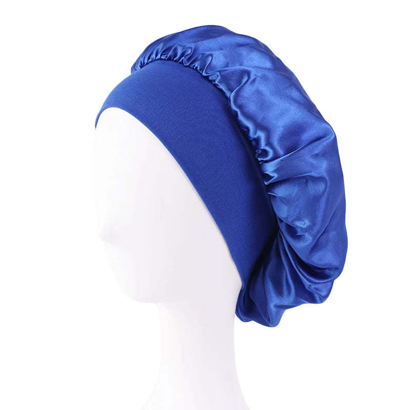 Gorro de satén liso para mujer: gorro unisex de ala ancha para dormir o bañarse, con banda elástica y diseñado para el cuidado del cabello.