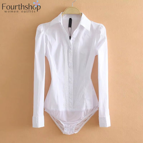 Elegant Bodysuits Female Fashion 2026 Long Sleeve Body Shirts Women Formal Office Lady White Blouses Work Rompers Clothes Outfit