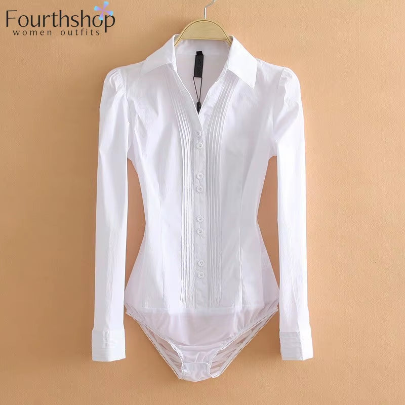 Elegant Bodysuits Female Fashion 2026 Long Sleeve Body Shirts Women Formal Office Lady White Blouses Work Rompers Clothes Outfit