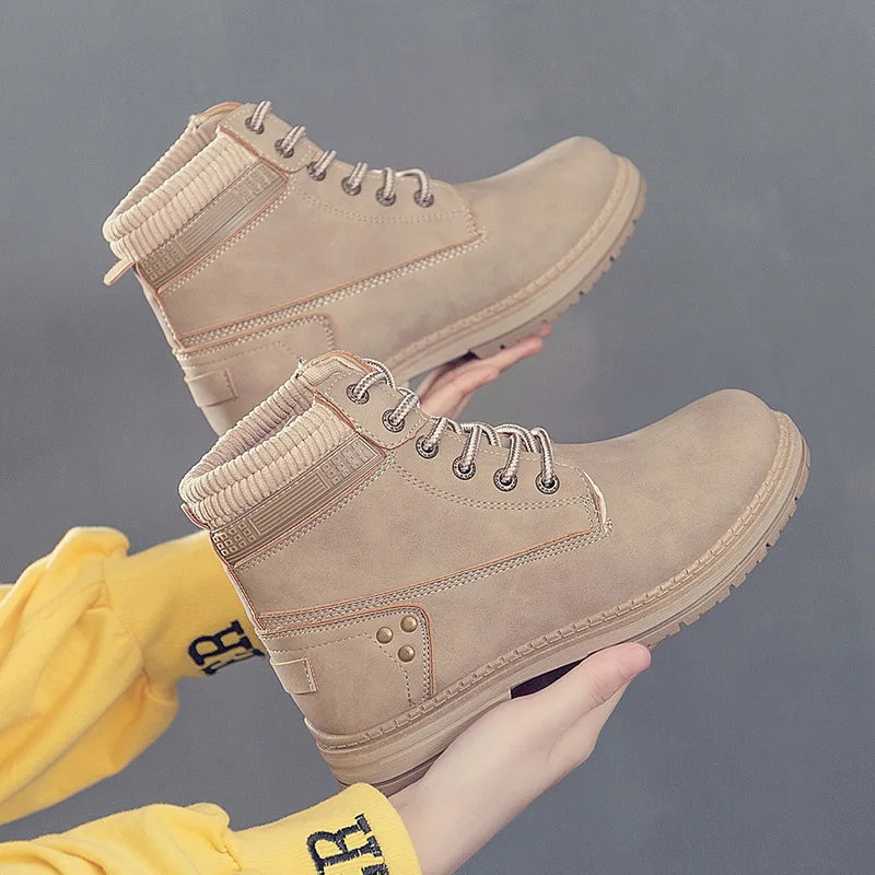 Spring Autumn New Women Boots Riding Equestrian Ankle Boots Ladies Platform Boots Lace-Up plus Size 36-41 Woman Fashion Shoes