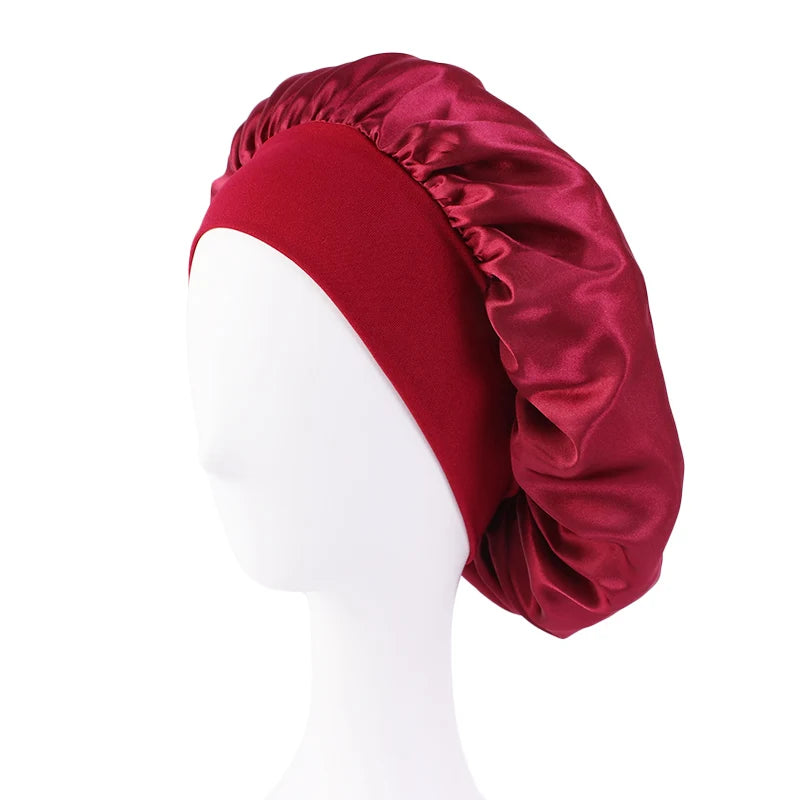 Gorro de satén liso para mujer: gorro unisex de ala ancha para dormir o bañarse, con banda elástica y diseñado para el cuidado del cabello.