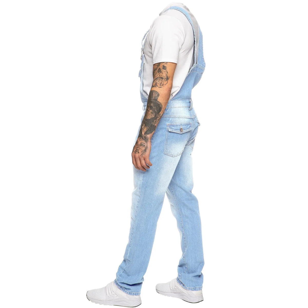 Peto vaquero casual para hombre, con múltiples bolsillos y corte ajustado elástico.