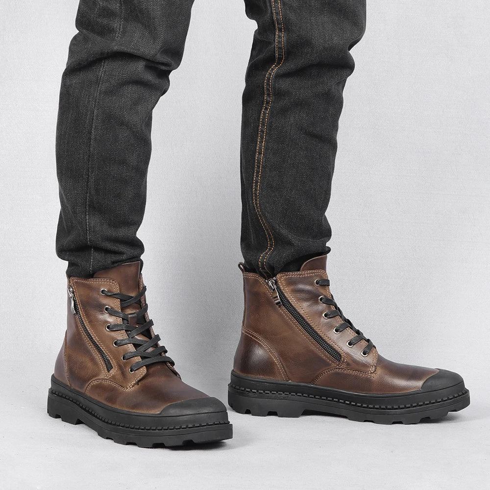 Natural Cow Leather Men Boots Top Quality Handmade Retro Men Boots Genuine Leather Men Boots #CX9550