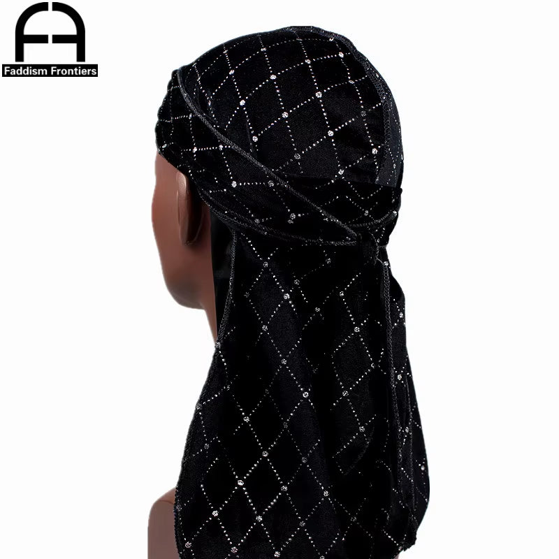 Premium Men'S Shiny Velvet Durags Turban Hat Bandanas Headwear Men Striped Durag Waves Caps Hair Accessories Pirate Hat Rag