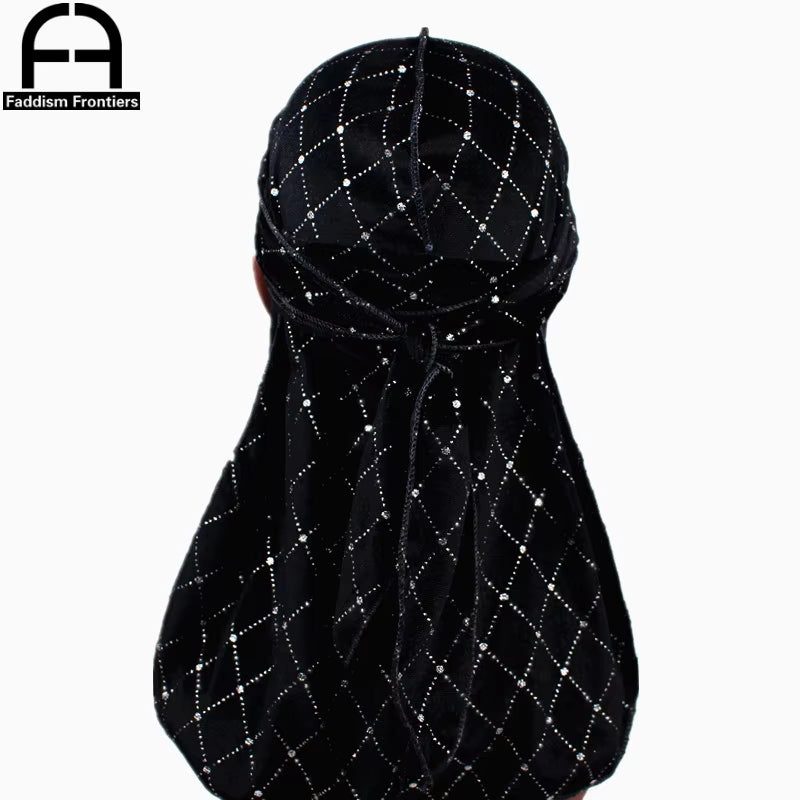 Premium Men'S Shiny Velvet Durags Turban Hat Bandanas Headwear Men Striped Durag Waves Caps Hair Accessories Pirate Hat Rag