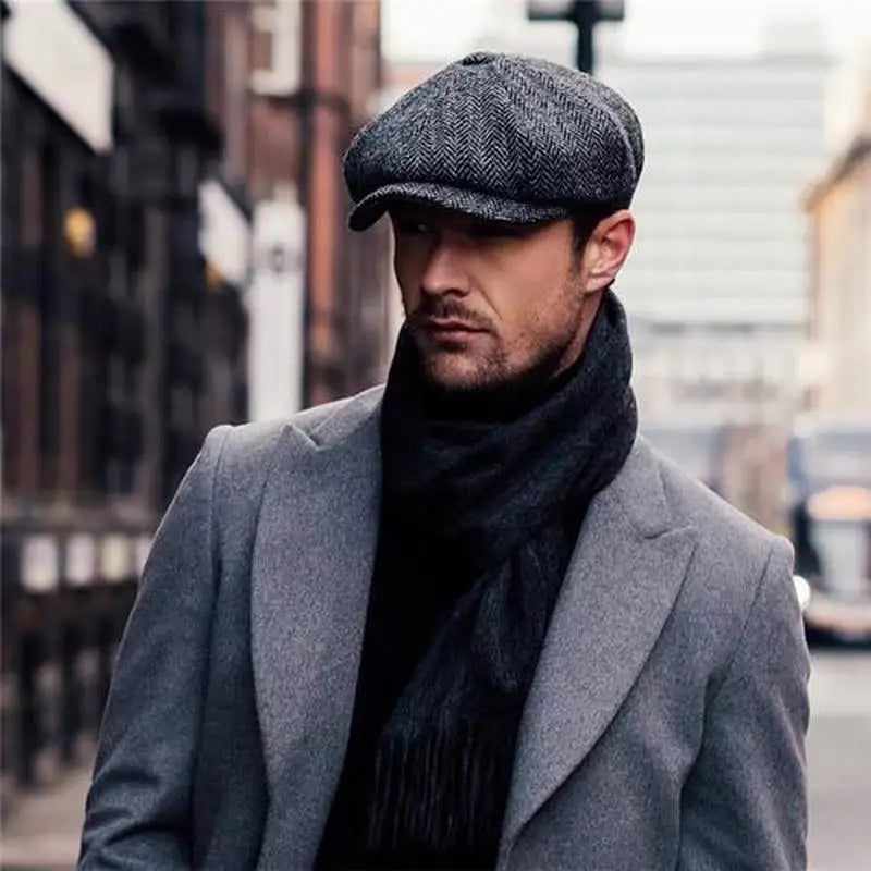 Wool Caps Men Herringbone Flat Caps Gatsby Cap Woolen Driving Hats Vintage Inspired Hat Winter Peaky Blinders
