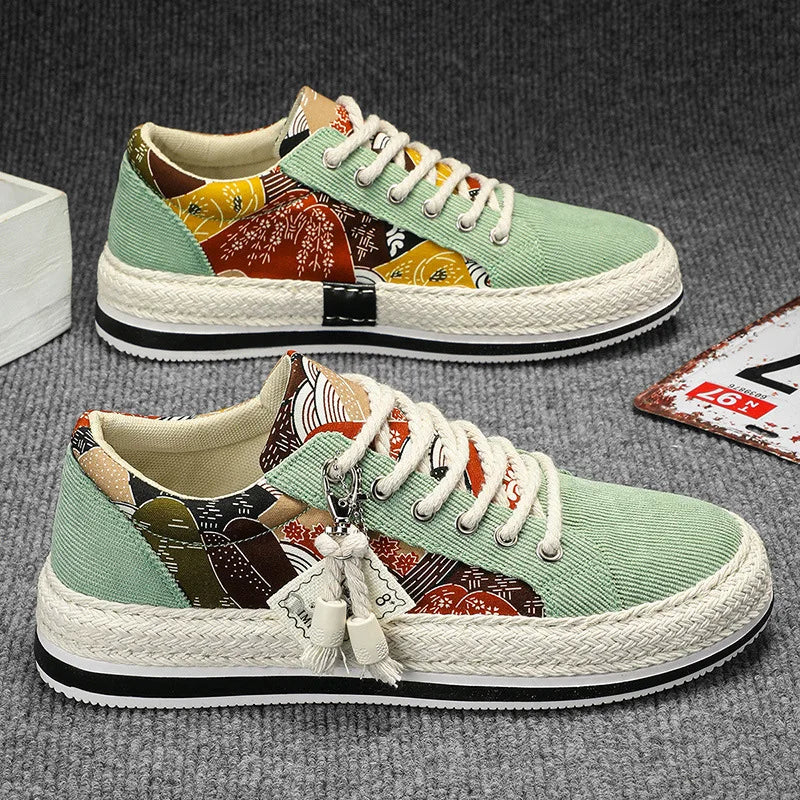 Zapatillas de lona de corte bajo para hombre: tendencia de moda veraniega, zapatillas con plataforma, cómodas, transpirables y casuales.