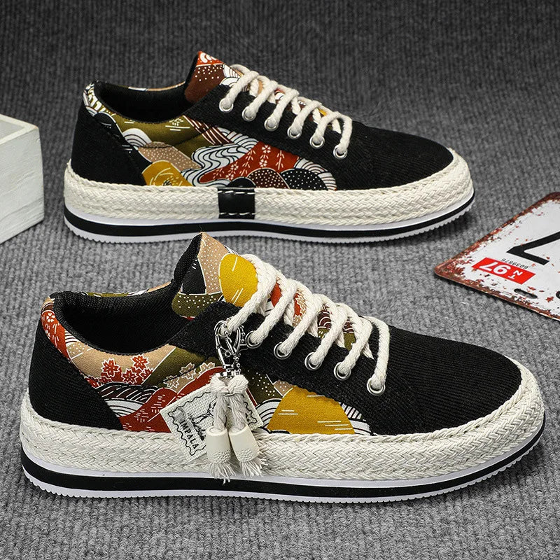 Zapatillas de lona de corte bajo para hombre: tendencia de moda veraniega, zapatillas con plataforma, cómodas, transpirables y casuales.