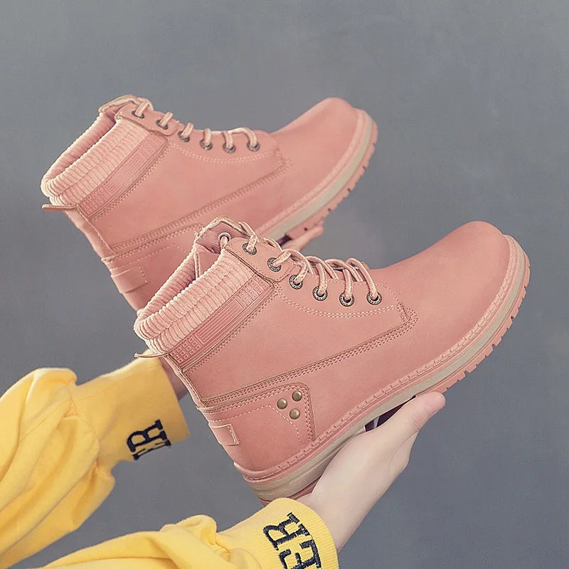 Spring Autumn New Women Boots Riding Equestrian Ankle Boots Ladies Platform Boots Lace-Up plus Size 36-41 Woman Fashion Shoes